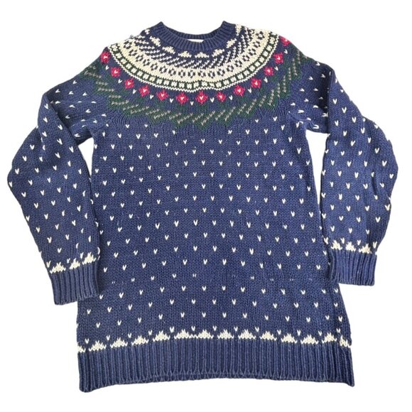 Vtg Illustrations Sweater Knit M Hong Kong Cabin Fever Fair Isle Hearts - Picture 1 of 6